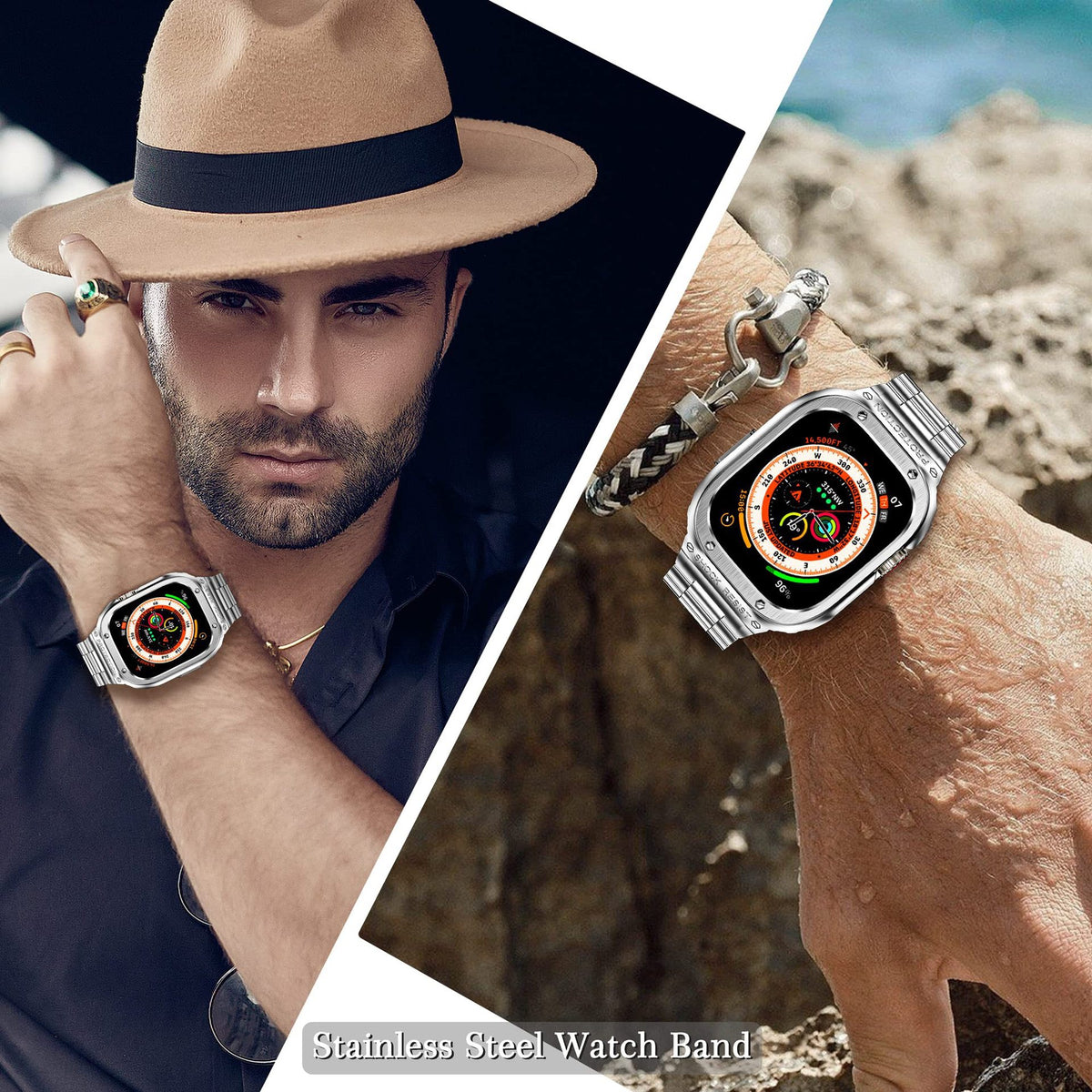 Stainless Steel Shock Resist Case and Band for Apple Watch 44mm/45mm